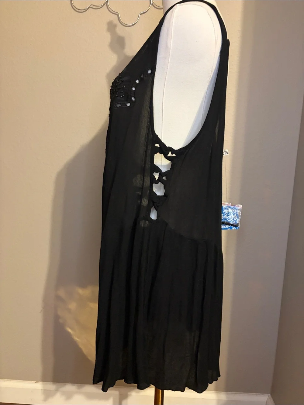 Free People Intimately Collection black beaded sequin mini dress